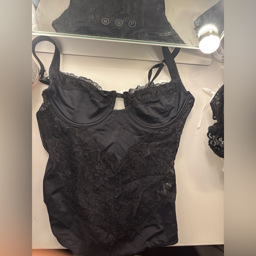 Black Lace Satin Bodysuit